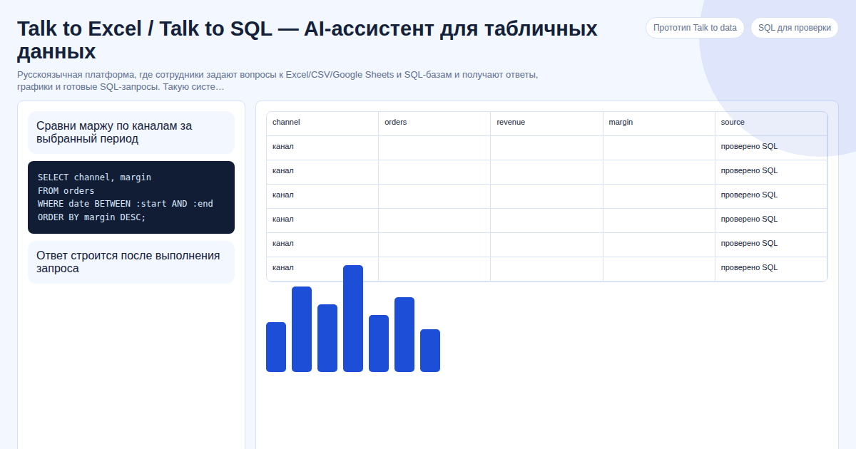 Talk to Excel / Talk to SQL — AI-ассистент для табличных данных